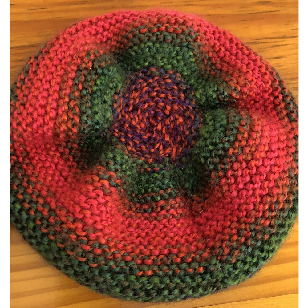 Handmade Knit Bright Multicolored Soft Yarn Beret‎ Cap Orange Green Blue Purple